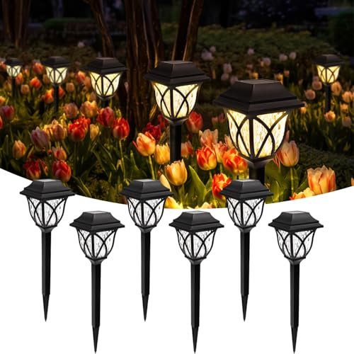 EXTRASTAR Solar Garden Lights, LED Solar Powered Pathway Light, IP44 Waterproof for Garden, Ground, Path, Yard, Landscape, Pack of 6(Warm White)