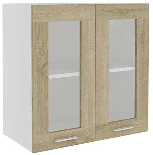 Gecheer Armadietto sospeso in vetro da incasso, da cucina, 60 x 31 x 60 cm (larghezza x profondità x altezza), in vetro, con 2 ripiani, 2 porte, truciolato, vetro