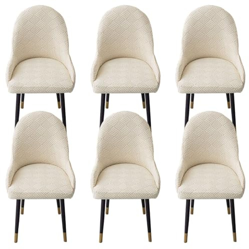 ZRCYXDW Fundas Sillas De Comedor Elasticas, Comedor Sillas Cubiertas con Brazos Respaldo con Reposabrazos Extraíble Fundas para Sillas De Comedor Lavable para Comedor-Beige-Pack de 6
