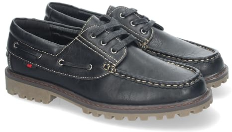82655 Mocasines Elegantes de Hombre con Suela Dentada Resistente, Diseno Clasico con Cosidos y Cierre de Cordones. Negro Talla 45