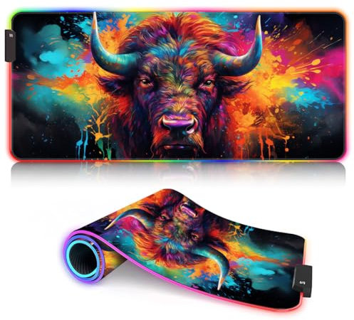 Tapis Clavier avec Taille étendue Psychedelic Bull LED XL sous-Main Bureau ROG Tapis Souris pour Clavier Bureau Complet (80 x 30 x 0,3) cm Tapis Souris pour Souris Laser/Optique
