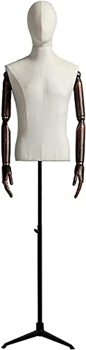 LIUSP Männliche Schaufensterpuppe, Torso-Dummy mit Eisenstativ und Holzarmen, männliche Schaufensterpuppe, Kleiderform, passender Pullover-Ausstellungsständer