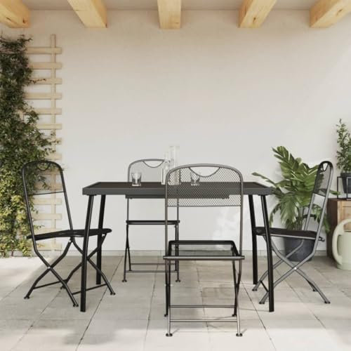 Homgoday Gartenmöbel-Set, 5-teilig, Anthrazit aus Metallgitter, Tisch und Stühle für den Außenbereich, Gartenmöbel, Gartenmöbel-Set, Gartenmöbel-Set