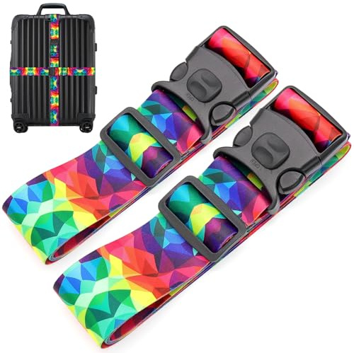 MOTONG 2PCS Cinghia per Valigia, Cinghia per Bagagli Regolabile da 200 cm, Cinghie per bagagli personalizzate per una rapida e facile identificazione dei Viaggio Accessori Utili(Multicolore)