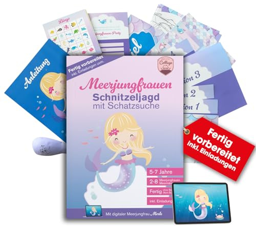 Schnitzeljagd Schatzsuche Meerjungfrau, 5-7 Jahre – Komplettes Set mit Einladungskarten digitaler Meerjungfrau, komplett vorbereitet (kein Buch) fix & fertig Kindergeburtstag, für Mädchen, Jungen