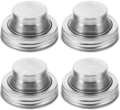 MUCKLILY 4pcs Stainless Steel Jar Lids Caps for Cocktail Flour Mix Spices Sugar Fits Regular Mouth Canning Jar As Spice Shaker
