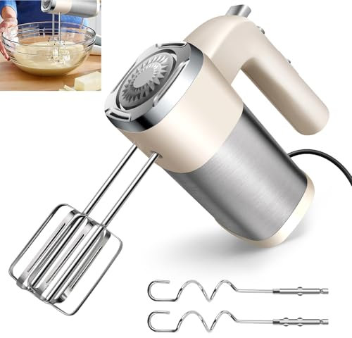 Hand Mixer Electric Whisk, Handheld Mixer for Baking Cakes, Eggs, Cream Food Mixer, Anti-Splash Hand Whisk, Lightweight Kitchen Whisk with 5 Speeds, Easy Eject Button, 4 Stainless Steel Attachments
