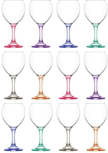 LAV 260ml Misket Copas de Vino - Tallo Coloreado - 12x Apto para Lavavajillas Vaso Boda Navidad Cumpleaños Fiesta Bebida Cristalería Copa Regalo
