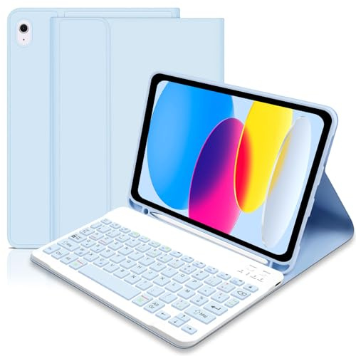 Coque Clavier pour iPad 10/11Ème Generation (10.9 Pouces 2022/11 Pouces 2025 A16), AZERTY Français Étui Clavier Magnétique Bluetooth sans Fil Etui Housse avec Pen Holder pour iPad 10eme/11eme, Bleu