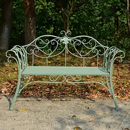 Gartenbank für den Außenbereich, Retro-Stil, Metall, 2-Sitzer mit gebogener Rückenlehne und Armlehne, grüne Farbe, einfache Montage, Gusseisen- und Aluminiumbank für Terrasse, Veranda, Hof