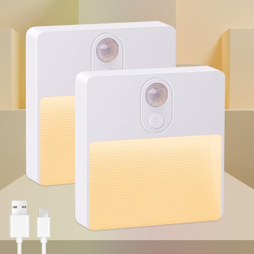 Artrastar Lampe De Nuit LED Avec Détecteur De Mouvement Intérieur Batterie USB Rechargeable 3 (AUTO/ARRÊT/ON) Lumière Pour Couloir Escalier Chambre Chambre D'Enfant Blanc Chaud (2 Pièces)