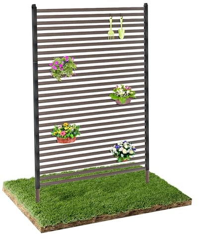 Caroeas Panneau de Clôture de Jardin Brise-Vue Autoportant, 120x180 cm, en Acier Enduit de Polyéthylène, Treillis pour Plantes Grimpantes, Paravent Extérieur Modulable avec Pieds ou Piquets