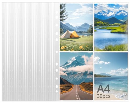 QWORK® 30 Pack A4 Photo Album Refill Pages, Holds 240 A6 Photos - Standard 11 Holes Fits A2/3/4 Ring Binders