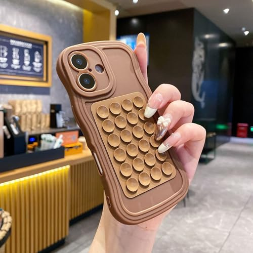 FIFTHAVE Compatibile con iPhone 15 Pro Max, supporto a ventosa per iPhone 15 Pro Max, custodia sottile in silicone per fotocamera protettiva asthetic morbida antiurto cover marrone
