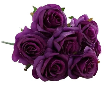 Drôle de soldat de l'armée verte Bouquet de roses artificielles en soie, 9 têtes, fausses fleurs, for décoration de maison, salon, table à manger, mariage, violet Soldats de l'armée verte(01)
