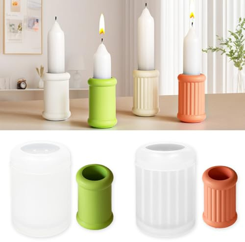 TZEKING 2 Pezzi Stampi per Candele in Silicone,Stampo per Candele Cilindriche Stampi in Silicone da Colata Stampi per Resina Epossidica,Stampi per Candele 3D,Stampi Fai Da Te per Candele,Sapone