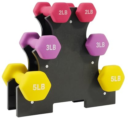 Fitvids Farbiges Neopren-Hantel-Set mit Halterung, mehrere Gewichtsoptionen, 9 kg, 14,5 kg, 22,7 kg und 25,4 kg Sets