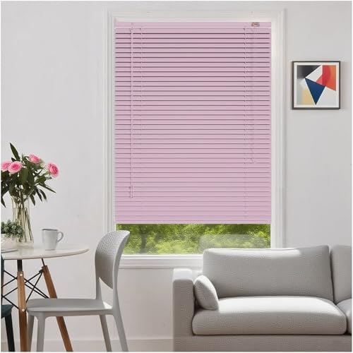 LGHSWDQ Aluminum Mini Horizontal Blinds, 25mm Slat Sun Blocking Window Shades for Indoor, Waterproof Venetian Blind 50 80 90 120 140 150 160 cm Customizable Cordless Windows Coverings(Pink)