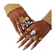 UYY Chunky Gold Rings for Women Baroque Pearl Rings Stacking Knuckles Rings Set Open Adjustable Pearl Ring Fashion Jewelry (Chunky Flower)