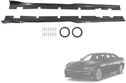 Promrmr Side Skirts Carbon Fiber Style Pair Fit for Dodge Charger SRT RT GT SXT 2015-2023 Side Skirt Body Kit Extension Side Lip Rocker Panel Guard Accessory ABS | Need Drilling