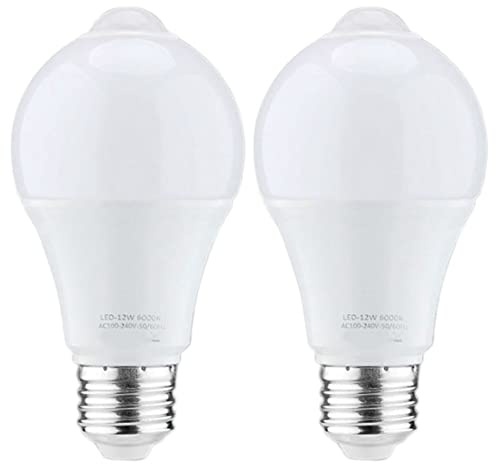 Cwmiibili 2X 12W Motion Sensor Light Bulb,Outdoor/Indoor Movement Activated Security LED Bulb,1000LM,E26/B22,3500K Warm White