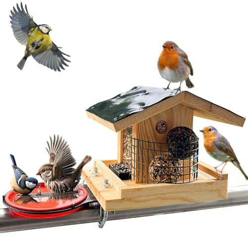 STAFECO Vogelfutterhaus Vogelhaus für Balkon wetterfest Futterhaus balkongeländer Holz imprägniert Handarbeit Gartenvögel im Garten Balkonhalterung mit Einer Größe von 30 bis 60 mm (Balkon 2)