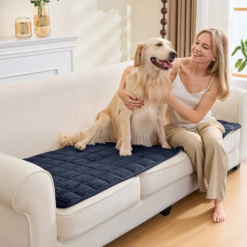 SYLC Sofa Cover Dark Blue Velvet Quilting,Thick Sofa Cover 3 Seater Corner L Shape Settee Non Slip Seat Cushion Covers Protector for Living Room Caravan (Dark Blue,70×180cm / 1 Piece)