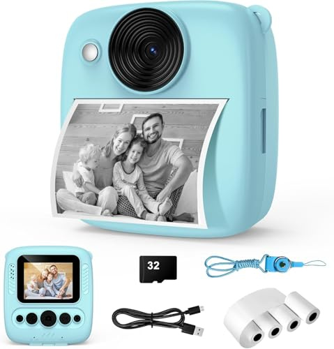 Kamera Sofortbildkamera, Kamera mit Karte & 4 Bände Druckpapier, 48MP Sofortbildkamera mit 1080P Digitalkamera für, Geschenke für Mädchen und Jungen von 3 bis 12 Jahre