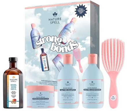 Nature Spell Strong Bonds Haircare Gift Set for Her, Vegan, Pack of 5 | Beauty Gift for Women with Weak and Damaged Hair, Colour Safe, Sulphate Free, for All Hair Types