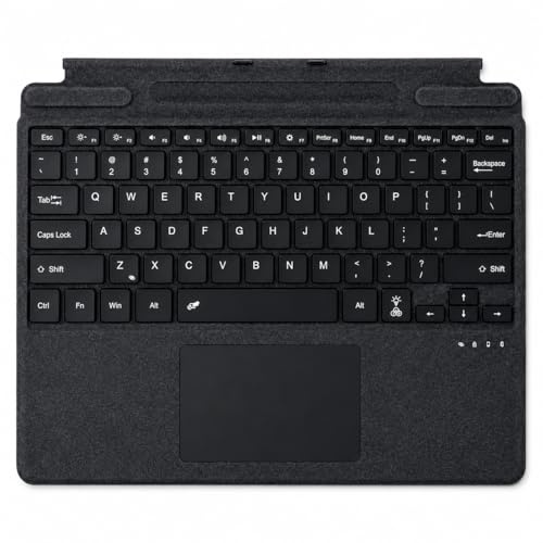Wireless Bluetooth Keyboard for Microsoft Surface Pro 11/10/9/8/X, US Layout Ultra-Slim Type Cover with 7-Color LED Backlit & Multi-Gesture Touchpad & Pen Holder, Built-in Battery, Black Leather