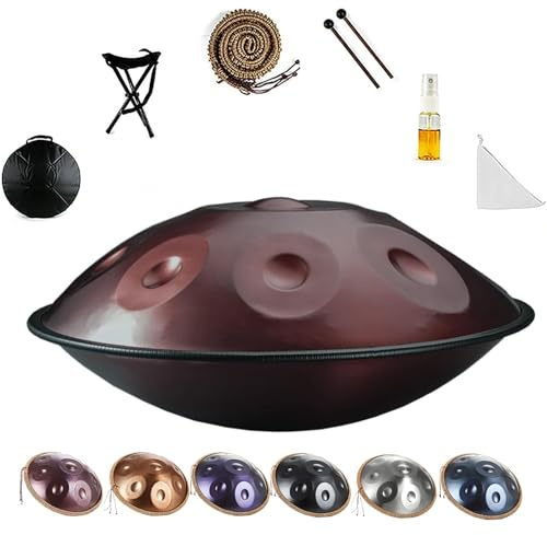 Handpan Drum 432hz 440Hz Handpan Instrument D Menor 9/10/12 Töne 56cm Hand Pan Music Percusión für Klangheilung, Persönliche Meditation, Yoga(Lila,432HZ/10Hinweis)