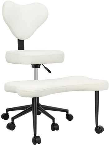 cadciehe Kontorsstol med korsben, ergonomisk korsstol med hjul med 360° svängbar pall och justerbart ryggstöd, meditaiton-stolar, knästolar för hemmakontoret, beige L