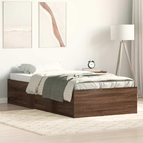 Ordellia Sängram brun ekutseende 75 x 190 cm trämaterial, furu, förvaringsutrymme, 6 fack, plattformssäng för sovrum