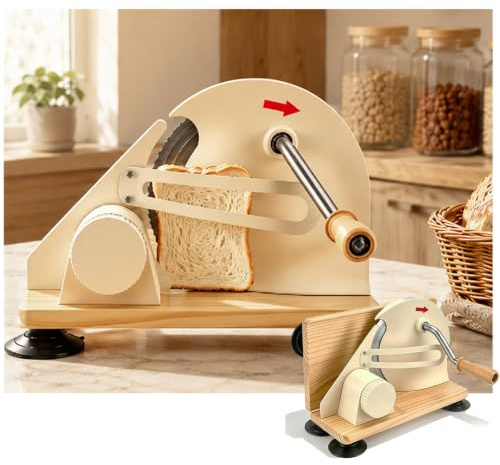 Trancheuse à Pain Manuelle Pliable, Brotschneidemaschine Manuell Épaisseur Réglable 0-20 mm, Lame en Acier Inoxydable, 6 Ventouses Brotschneider Design Vintage Bois pour Maison et Boulangerie