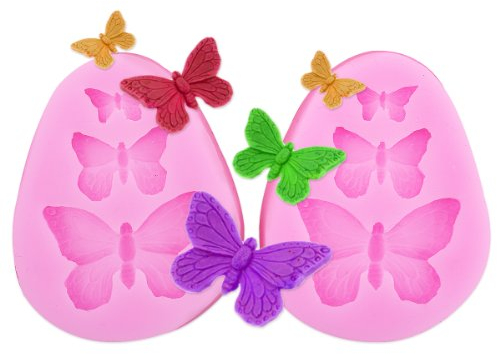 2x Encaje molde del silicona en forma pasta de azúcar herramienta Hornear adorna la flor rosa Mariposa