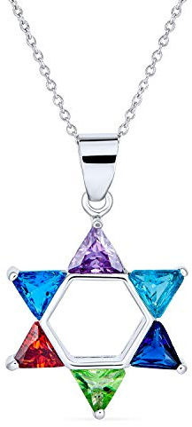 Bling Jewelry Moderne mehrfarbige CZ Judaica Chanukka Stern von David Anhänger Halskette .925 Sterling Silber für Frauen Teenager