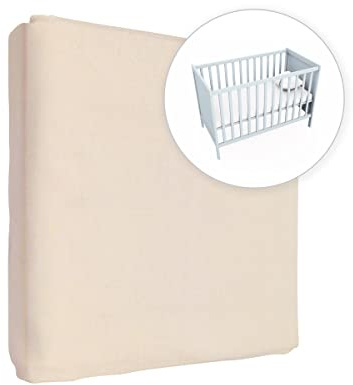 Sábana Ajustable 100% algodón para bebés se Adapta a la Cama de 120 x 60 cm (Crema)