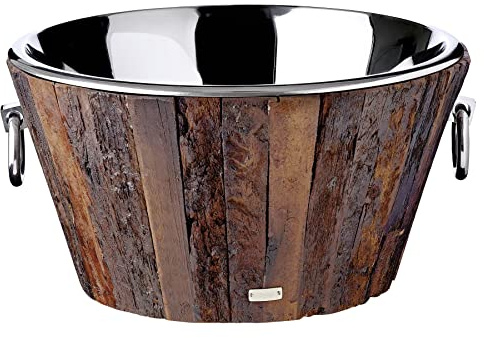 EDZARD Champagnerkühler Montgomery (Ø 47 cm, H 25 cm), Teakholz | Sektkühler für 6 Flaschen, mit Griffen, Edelstahl, Flaschenkühler groß, Weinkühler, Schale für Sekt & Eiswürfel
