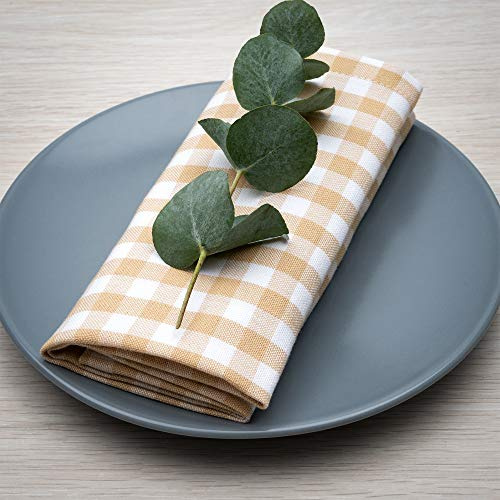 FILU Servietten 4er Pack Beige/Weiß kariert (Farbe und Design wählbar) 45 x 45 cm - Stoffserviette aus 100% Baumwolle im skandinavischen Landhausstil
