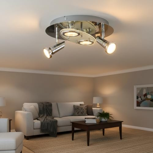 Trango 4-flammig 3088SD LED Deckenleuchte *ELLA* inkl. 4x 5 Watt 3-Stufen dimmbaren GU10 LED Leuchtmittel Chrom-Optik - Deckenlampe - Deckenstrahler - Deckenspots - Wohnzimmer Lampe