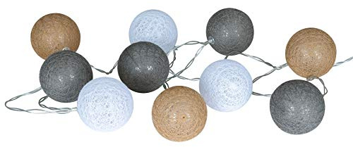 levandeo Guirlande lumineuse 10 boules LED en coton marron gris blanc Guirlande décorative