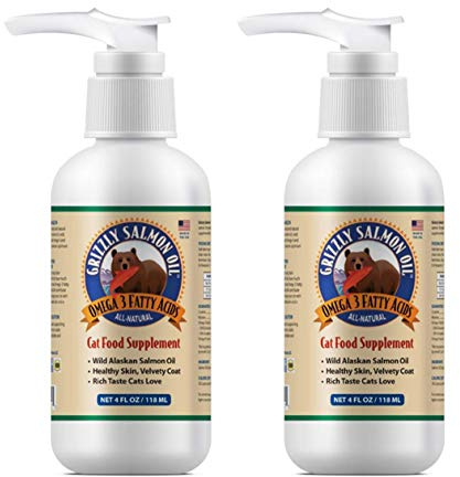 Grizzly 2 Pack of Salmon Oil Cat Food Supplement, 4 Ounces Per Bottle