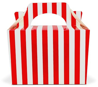 Lotus 50 x Children/Kids Red Striped Party Boxes Carry Food Meal Fun Picnic Birthday Wedding Favour/Baby Shower Party Halloween Trick or Treat Box Loot Bag (Red)