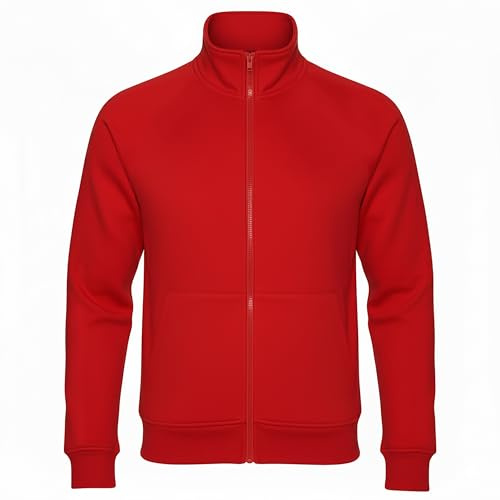 ROCK-IT Apparel Jumperjacka utan huva för herrar, Ståkrage med dragkedja [storlekar S-5XL] Påsydd ficka red 4XL