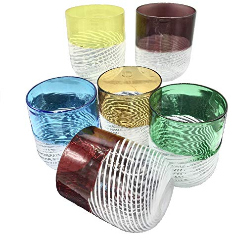 Set of 6 Venetian Goto Glassware, Murano Glass Made in Italy