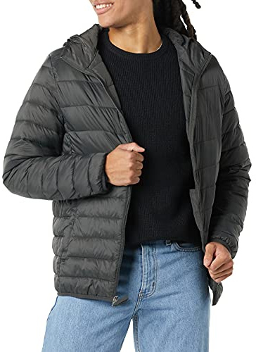 Amazon Essentials Doudoune à Capuche Légère, Paquetable et Résistante à L’Eau Homme, Gris Foncé, XXL