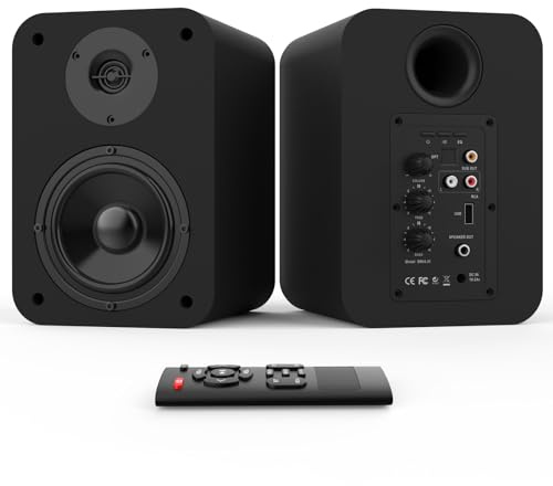 Bestisan SR04 Bluetooth Bookshelf Speakers for Record Player, Powered Studio Speaker for TV with Sub Out Port, Horn Tweeter and Optical/RCA/BT Inputs