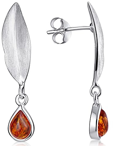 MATERIA by Matthias Wagner Bernstein Ohrstecker Silber 925 - Blatt Ohrringe hängend matt SO-367