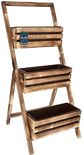 KOTARBAU® Fioriera a scaletta con inserto a 3 ripiani per piante, per interni ed esterni, in legno, 46 x 58 x 105 cm, per fiori