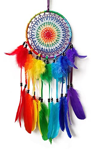 SOYUZU Colorful Dream Catcher Rainbow Dream Catchers Wall Decor Handmade Feather Dreamcatcher Wall Hanging Ornament for Bedroom Living Room Home Decor